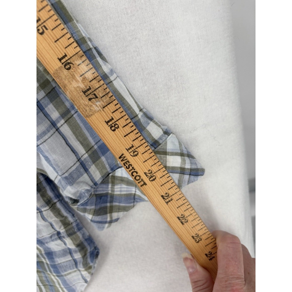 J Jill Love Linen Button Up Plaid Popover Tunic Shirt L 💯 Linen Roll Tab Sleeve - Picture 6 of 14